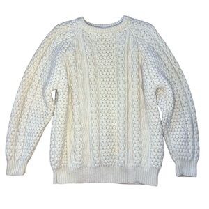 Vintage Fisherman Aran Cable Knit Wool Crewneck Sweater Cladyknits Trimingham's